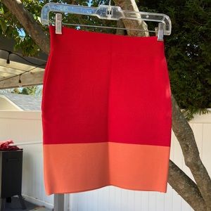BCBGMaxAzria Red and Orange Bandage Mini Skirt